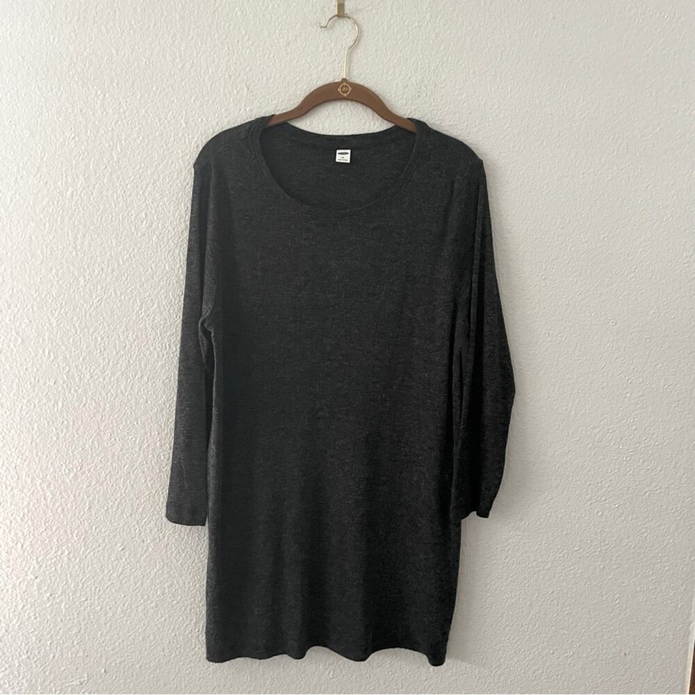 Charcoal Grey Ribbed Knit Top Long Length Half Sleeves Size XL
